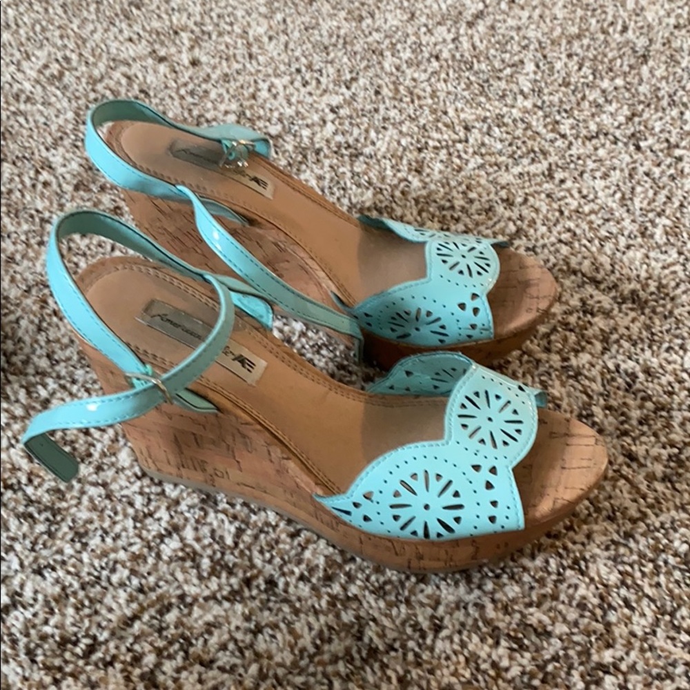 Teal Wedge Sandals